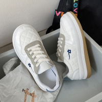 厚底帆布鞋女百搭电绣格子板鞋女2022春季新款可爱大头日系小白鞋