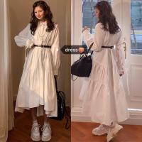苏芈春季新款韩国chic仙仙衬衫绑带复古宽松POLO领内搭长款连衣裙女