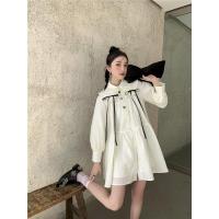 苏芈可拆卸坎肩蝴蝶结娃娃领肌理面料中长款宽松蓬蓬连衣裙