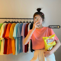 苏芈网红圆领纯色短袖T恤女春季2021新款韩版百搭宽松学生打底衫上衣