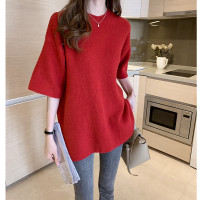 苏芈4色都很爱!新年气质加分短袖针织衫宽松慵懒套头圆领上衣打底衫