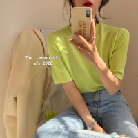 苏芈清新色系触感舒适冰丝针织衫圆领纯色短袖T恤上衣女