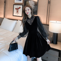 苏芈轻奢名媛丝绒连衣裙女春装气质小黑裙赫本风旗袍年会法式晚礼服春