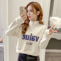 苏芈双面金丝绒短款卫衣女潮ins小个子高腰半拉链加绒加厚保暖上衣服