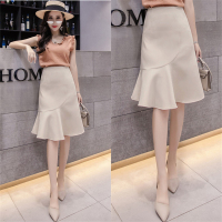 苏芈鱼尾裙半身裙女2021年春夏新款显瘦纯色荷叶边高腰中长款ol包臀裙