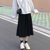 苏芈黑色半身裙春装女学生中长款a字裙洋气显瘦高腰长裙遮胯包臀裙子
