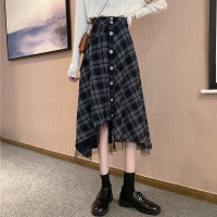 苏芈早春2021年韩版不规则格子半身裙女高腰a字中长裙设计感气质半裙
