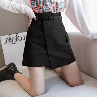 苏芈高腰黑色牛仔半身裙春装2021年新款ins超火的不规则开叉A字短裙女