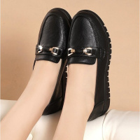 苏芈妈妈鞋单鞋女鞋坡跟肯德基工作鞋春季中老年软皮软底舒适女鞋