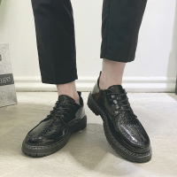 苏芈春季休闲皮鞋男圆头正装商务韩版潮流英伦男鞋青年上班鳄鱼小皮鞋