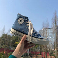 苏芈男鞋子潮鞋2021高邦帆布鞋男高帮星星雾霾蓝韩版百搭情侣ins板鞋