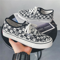 苏芈2021年万斯能鞋子男潮鞋夏季薄款格子帆布鞋男生低帮手绘涂鸦板鞋