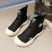 苏芈马丁靴女薄新款2021春秋单靴丑萌大头运动休闲高帮帆布短靴子