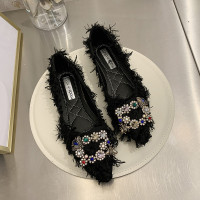 苏芈单鞋女2022新款女鞋春季软底平底鞋一脚蹬时尚毛边仙女风妈妈鞋潮