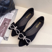 苏芈网红气质赫本风蝴蝶结单鞋女2022年新款一脚蹬平底通勤尖头晚晚鞋