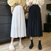 枫述白色裙子春秋2021新款设计感小个子半身裙女春款中长款百褶A字裙