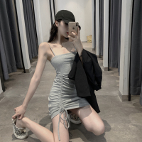 枫述吊带裙子女装2021春季新款一字肩抽绳性感紧身包臀显瘦法式连衣裙