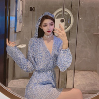 枫述裙子仙女超仙森系2021年春季新款气质v领收腰显瘦雪纺连衣裤裙潮