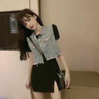 枫述网红春款两件套装御姐2021年夏季新款气质洋气牛仔马甲连衣裙女装