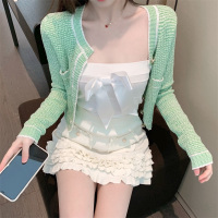 枫述名媛小香风抹胸女春季新款性感修身短款裹胸上衣包臀半身裙子开衫