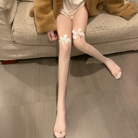 枫述性感镂空渔网袜女春秋薄款白色高筒袜子韩版蝴蝶结中筒袜网红丝袜
