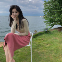 枫述针织半身裙春装女2021新款韩版裙子高腰显瘦包臀裙修身开叉中长裙