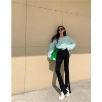 枫述开叉拖地牛仔裤女2021年春装新款韩版直筒宽松高腰显瘦长裤子ins