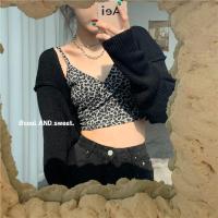 枫述性感港风时尚豹纹吊带背心女春季2021年新款气质短款上衣针织开衫