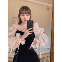 枫述扑啦啦法式名媛丝绒连衣裙2021春款女装收腰显瘦气质公主a字裙子