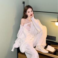 枫述大码胖妹妹心机显瘦套装春季新款交叉V领套头毛衣+蕾丝背心两件套