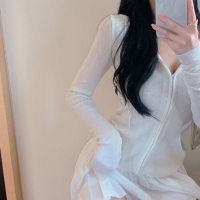 枫述纯色连帽针织开衫女2021春季新款外穿洋气减龄百搭设计感拉链上衣