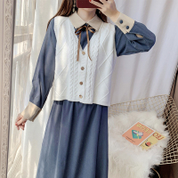 枫述灯芯绒连衣裙两件套装裙春装2021年新款韩版学生长裙马甲裙打底裙