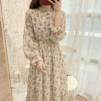 枫述复古碎花裙高领雪纺连衣裙子女春装2021新款气质仙女裙文艺长裙潮