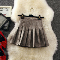 枫述格子百褶裙短裙女春秋装2021新款韩版学生高腰a字裙防走光半身裙