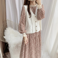 枫述碎花连衣裙马甲两件套装裙女春装2021年新款气质仙女裙文艺长裙子