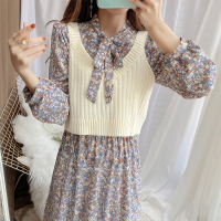 枫述小个子碎花连衣裙马甲两件套装裙春装2021新款气质仙女裙文艺长裙