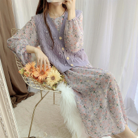 枫述紫色碎花裙雪纺连衣裙女春装2021新款针织马甲裙套装裙子两件套裙