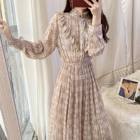 枫述森系甜美碎花雪纺连衣裙春装2021新款复古文艺长裙百褶裙打底裙子