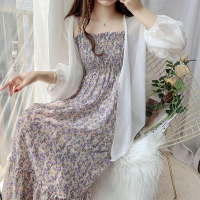 枫述雪纺衫防晒衣夏开衫空调衫吊带裙碎花连衣裙女夏套装裙两件套长裙