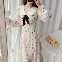 枫述甜美淑女碎花雪纺连衣裙春装2021新款文艺长裙收腰显瘦气质仙女裙