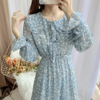 枫述娃娃领碎花雪纺连衣裙春装2021年新款温柔风淑女气质仙女裙长裙子