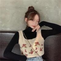 枫述秋冬ins韩版刺绣花朵外穿针织背心+高领套头百搭打底针织衫毛衣女