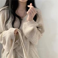 枫述韩国chic宽松舒适简洁V领薄款针织衫女夏季镂空防晒衫套头罩衫潮