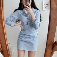 枫述法式polo领不规则衬衫裙女设计感小众小个子收腰显瘦气质连衣裙子