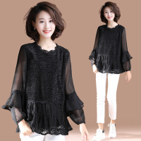 枫述蕾丝上衣女大码女装宽松雪纺衫胖MM春装2021年新款小衫时尚洋气款