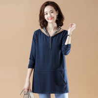 枫述卫衣女2021年新款春装大码女装宽松连帽t恤胖mm中长款显瘦上衣潮