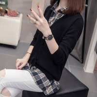 枫述大码女装胖mm2021年春装新款假两件拼接毛衣气质显瘦针织衫上衣潮