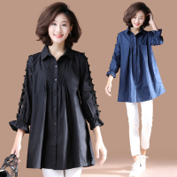 枫述高品质衬衫女新款2021年春装宽松洋气大码女装胖mm遮肚上衣中长款