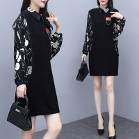 枫述假两件拼接连衣裙女2021春季新款韩版宽松显瘦胖MM时尚气质打底裙