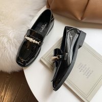 小皮鞋女英伦风2021年春季新款百搭日系黑色一脚蹬粗跟单鞋豆豆鞋